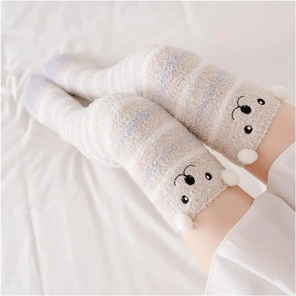 Plush Animal Mocha & Gray Striped Puppy Dog Over the Knee Socks - Picture 5 of 15